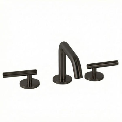 Lacava - Cigno Deck-Mount Three-Hole Faucet With A Squared-Gooseneck Swiveling Spout, Two Lever Handles, And A Pop-Up Drain