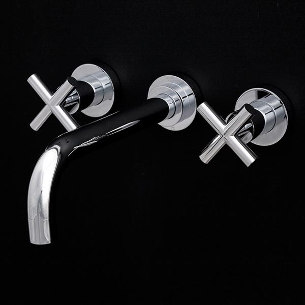 Lacava - Cigno Trim - Wall-Mount Three-Hole Faucet With Three-Hole Faucet With Two Cross Handles, No Backplate, Spout 9 7/8 Inch
