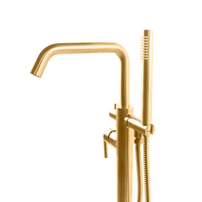 Lacava - Cigno Floor-Standing Tub Filler 37 1/4 InchH With One Curved Lever Handle, Square Spout, Two-Way Diverter