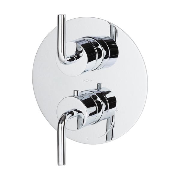 Lacava - Cigno Trim Only - Thermostat W 1-Way Volume With Curved Lever Handles On Round Knobs