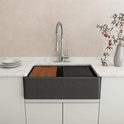 Bocchi - Arona Apron Front 33 in. Single Bowl Granite Composite Kitchen Sink with Integrated Workstation and Accessories