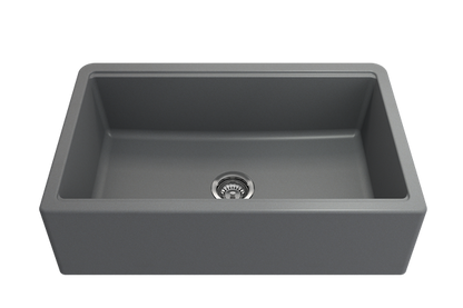 Bocchi - Arona Apron Front 33 in. Single Bowl Granite Composite Kitchen Sink with Integrated Workstation and Accessories