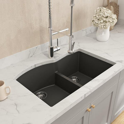 Bocchi - Campino Duo Dual Mount Granite Composite 33 in. 60/40 Double Bowl Kitchen Sink with Strainers