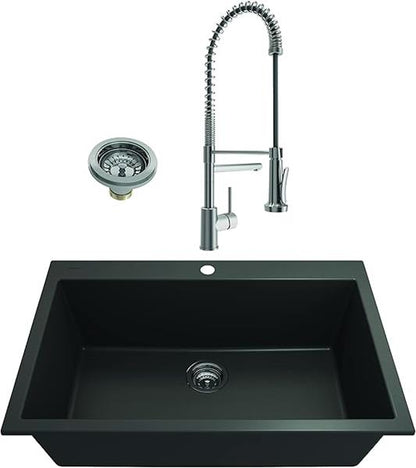 Bocchi - Kit: 1604 Campino Uno Dual Mount Granite Composite 33 in. Single Bowl Kitchen Sink & Strainer w/ Maggiore 2.0 Faucet