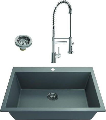Bocchi - Kit: 1604 Campino Uno Dual Mount Granite Composite 33 in. Single Bowl Kitchen Sink & Strainer w/ Maggiore 2.0 Faucet