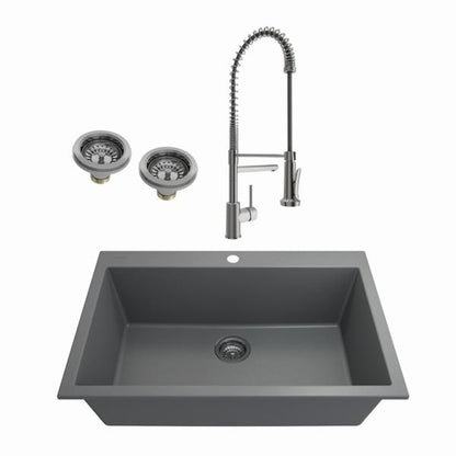 Bocchi - Kit: 1604 Campino Uno Dual Mount Granite Composite 33 in. Single Bowl Kitchen Sink & Strainer w/ Maggiore 2.0 Faucet