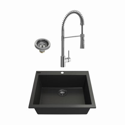 Bocchi - Kit: 1606 Campino Uno Dual Mount Granite Composite 24 in. Single Bowl Kitchen Sink & Strainer w/ Livenza 2.0 Faucet