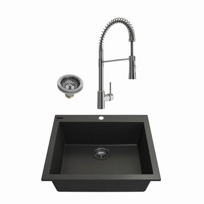 Bocchi - Kit: 1606 Campino Uno Dual Mount Granite Composite 24 in. Single Bowl Kitchen Sink & Strainer w/ Livenza 2.0 Faucet