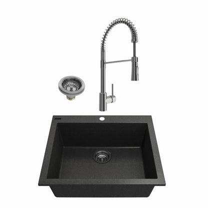 Bocchi - Kit: 1606 Campino Uno Dual Mount Granite Composite 24 in. Single Bowl Kitchen Sink & Strainer w/ Livenza 2.0 Faucet
