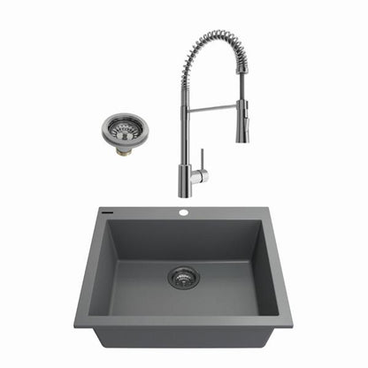 Bocchi - Kit: 1606 Campino Uno Dual Mount Granite Composite 24 in. Single Bowl Kitchen Sink & Strainer w/ Livenza 2.0 Faucet