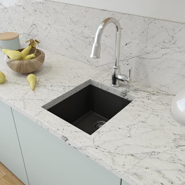 Bocchi - Campino Uno Dual Mount Granite Composite 16 in. Single Bowl Bar Sink with Strainer