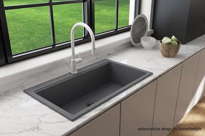 Bocchi - Baveno Lux Dual-Mount 34 in. Single Bowl Granite Composite Kitchen Sink with Integrated Workstation and Accessories