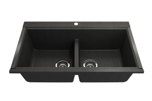 Bocchi - Baveno Lux Undermount 34D in. Double Bowl Granite Composite Kitchen Sink with Integrated Workstation and Accessories