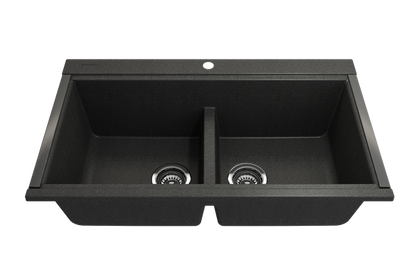 Bocchi - Baveno Lux Undermount 34D in. Double Bowl Granite Composite Kitchen Sink with Integrated Workstation and Accessories