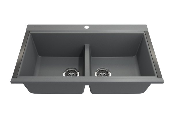 Bocchi - Baveno Lux Undermount 34D in. Double Bowl Granite Composite Kitchen Sink with Integrated Workstation and Accessories