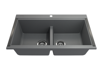 Bocchi - Baveno Lux Undermount 34D in. Double Bowl Granite Composite Kitchen Sink with Integrated Workstation and Accessories