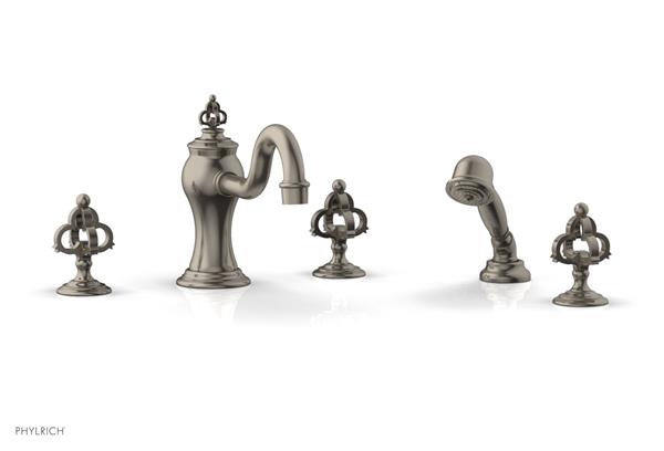 Phylrich - Couronne Deck Tub Set with Hand Shower - Cross Handle