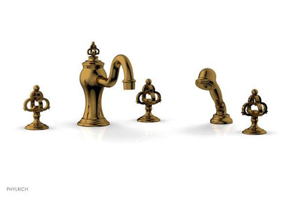 Phylrich - Couronne Deck Tub Set with Hand Shower - Cross Handle