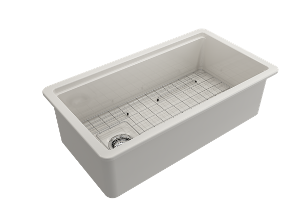 Bocchi - Sotto Step-Rim Tri-mount Fireclay 34D in. 60/40 Double Bowl Kitchen Sink integrated Workstation & Accessories with Protective Bottom Grids and Strainers