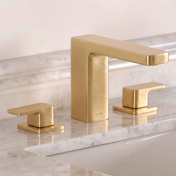 Lacava - Eleganza Deck Mount Three Hole Facuet With A Square Neck Spout, Two Handles, And A Pop Up, Drain Included
