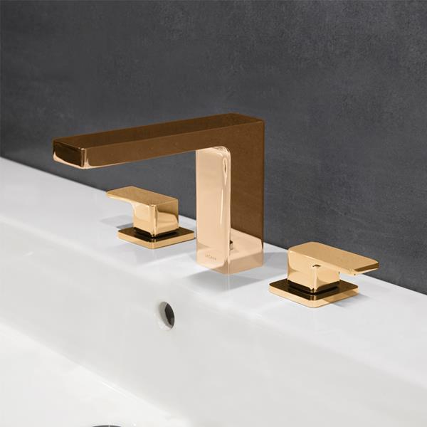 Lacava - Eleganza Deck Mount Three Hole Facuet With A Square Neck Spout, Two Handles, And A Pop Up, Drain Included