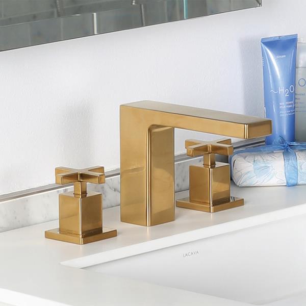 Lacava - Eleganza Deck Mount Three Hole Facuet With A Square Neck Spout, Two Handles, And A Pop Up, Drain Included