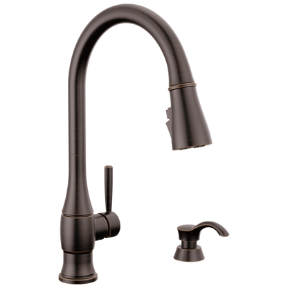 Delta - Hazelwood Single Handle Pull-Down Kitchen Faucet With Soap Dispenser And Shieldspray Technology