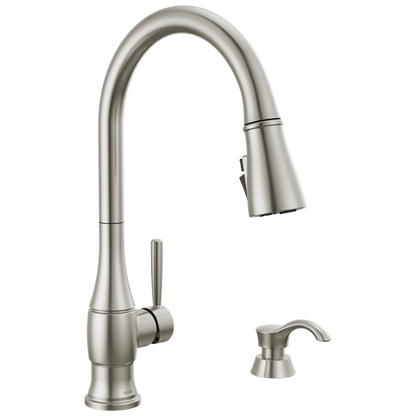 Delta - Hazelwood Single Handle Pull-Down Kitchen Faucet With Soap Dispenser And Shieldspray Technology