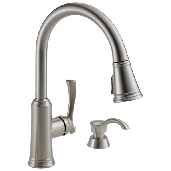 Delta - Lakeview Single Handle Pull-Down Kitchen Faucet With Soap Dispenser And Shieldspray Technology