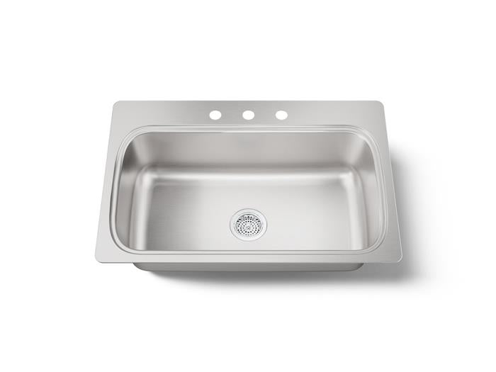 Kohler - Verse 33 Inch Top-Mount Single-Bowl Kitchen Sink - 3 Holes