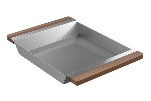Julien - Tray for Fira sink w/ledge, walnut handles, 12X17-1/4X2-1/4