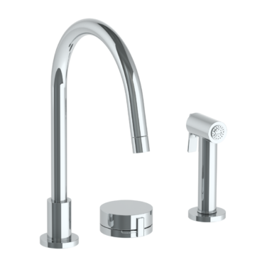 Watermark - Elements Deck Mounted 3 Hole Gooseneck Kitchen Set - Includes Side Spray
