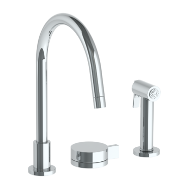 Watermark - Elements Deck Mounted 3 Hole Gooseneck Kitchen Set - Includes Side Spray