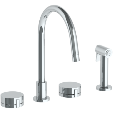 Watermark - Elements Deck Mounted 4 Hole Gooseneck Kitchen Set - Includes Side Spray