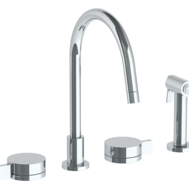 Watermark - Elements Deck Mounted 4 Hole Gooseneck Kitchen Set - Includes Side Spray