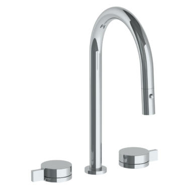 Watermark - Elements Deck Mounted 3 Hole Gooseneck Kitchen Faucet with Pull Down Spray