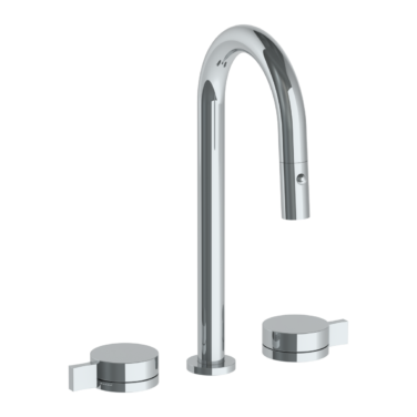 Watermark - Elements Deck Mounted 3 Hole Gooseneck Prep Faucet with Pull Down Spray