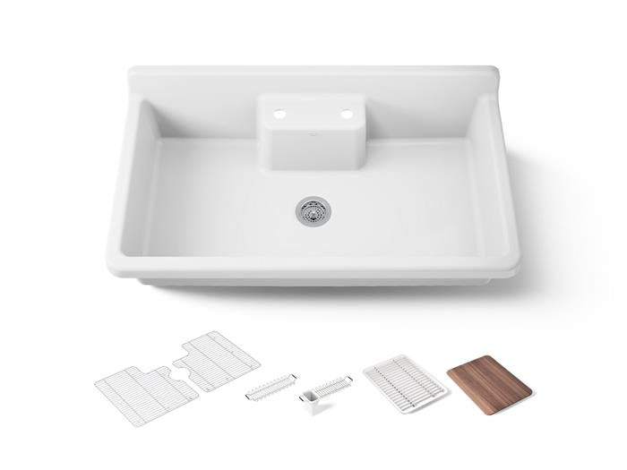 Kohler - Farmstead 45 Inch Top-/Wall-Mount Single-Bowl Workstation Farmhouse Kitchen Sink