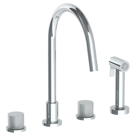 Watermark - Titanium Deck Mounted 4 Hole Gooseneck Kitchen Set - Includes Side Spray