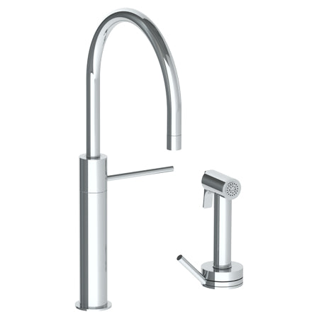 Watermark - Titanium Deck Mounted 2 Hole Gooseneck Kitchen Set - Includes Side Spray
