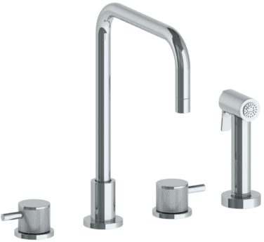 Watermark - Titanium Deck Mounted 4 Hole Square Top Kitchen Set - Includes Side Spray