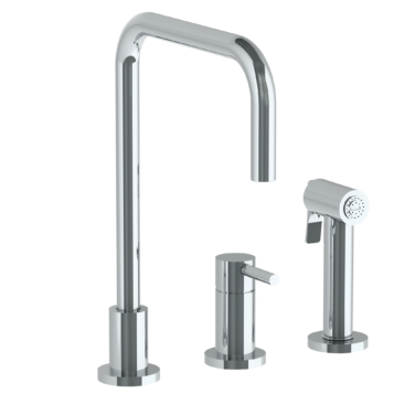 Watermark - Titanium Deck Mounted 3 Hole Square Top Kitchen Set -  Includes Side Spray