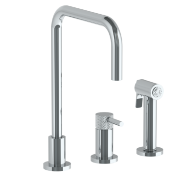 Watermark - Titanium Deck Mounted 3 Hole Square Top Kitchen Set -  Includes Side Spray