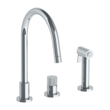 Watermark - Titanium Deck Mounted 3 Hole Gooseneck Kitchen Set -  Includes Side Spray