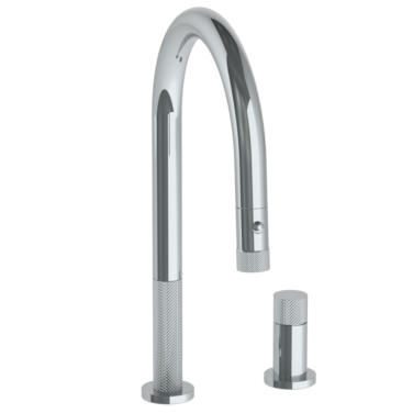 Watermark - Titanium Deck Mounted 2 Hole Gooseneck Kitchen Faucet with Pull Down Spray
