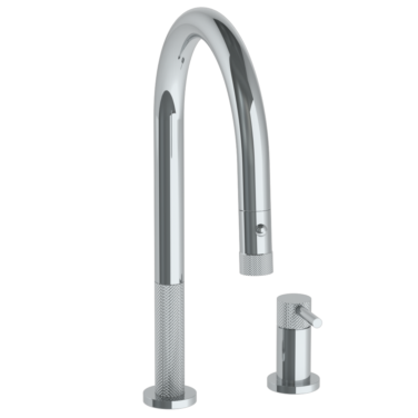 Watermark - Titanium Deck Mounted 2 Hole Gooseneck Kitchen Faucet with Pull Down Spray