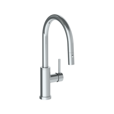 Watermark - Titanium Deck Mounted 1 Hole Gooseneck Kitchen Faucet with Pull Down Spray - Low Spout