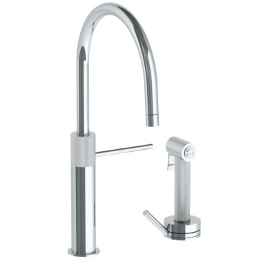 Watermark - Titanium Deck Mounted 2 Hole Gooseneck Kitchen Set - Includes Side Spray
