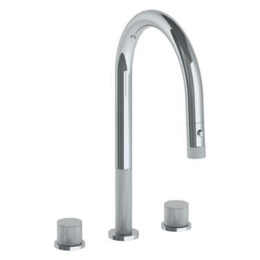 Watermark - Titanium Deck Mounted 3 Hole Gooseneck Kitchen Faucet with Pull Down Spray