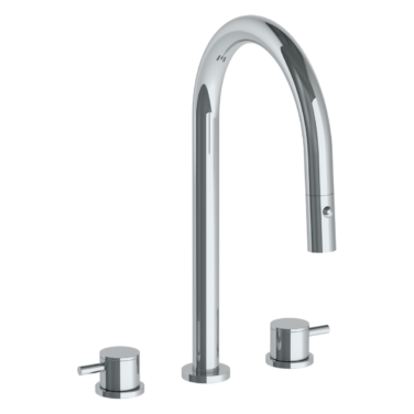 Watermark - Titanium Deck Mounted 3 Hole Gooseneck Kitchen Faucet with Pull Down Spray